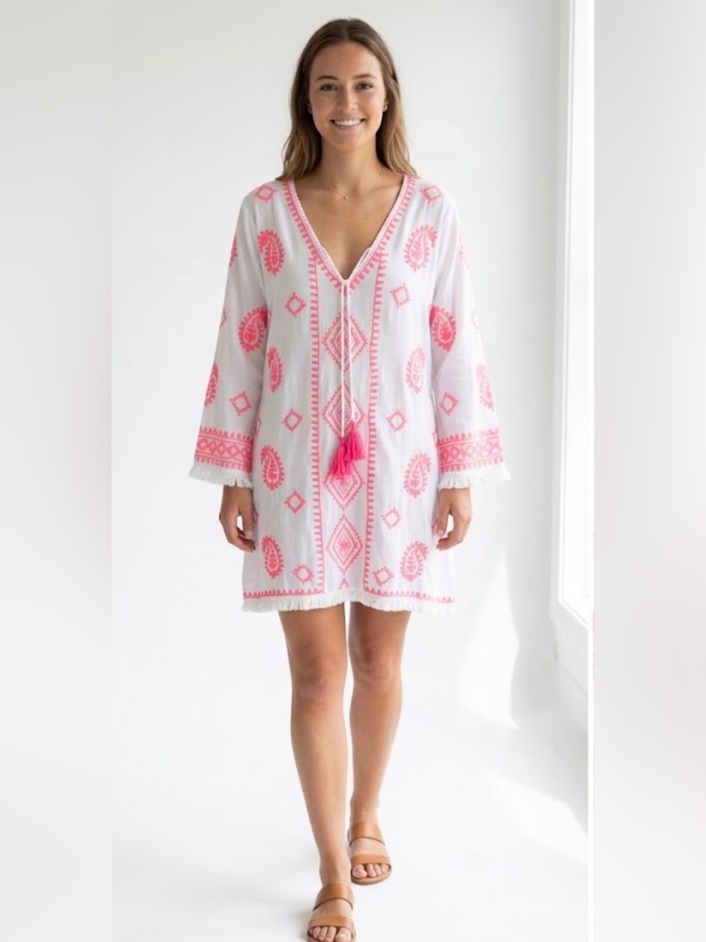 NWT PRANELLA Aggie Embroidered Cover Up Mini Dress Tassels 2/US Medium